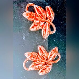 Vintage Givichy Gold tone Clip on leaf design pattern Earrings